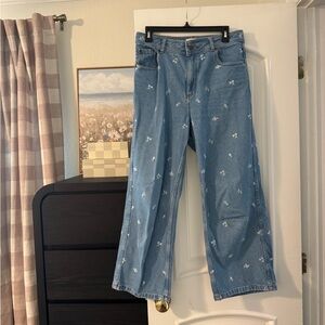 Sezane Blue Denim with White Floral Detail